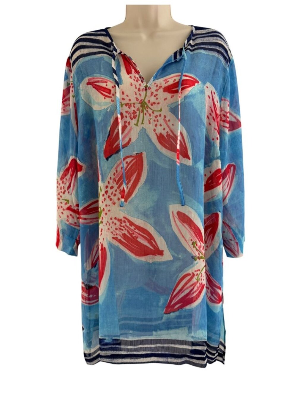 Chico's Size 3 = XL/16 Sheer Tunic Top Beach Swimsuit Cover-Up Cruise Vacation